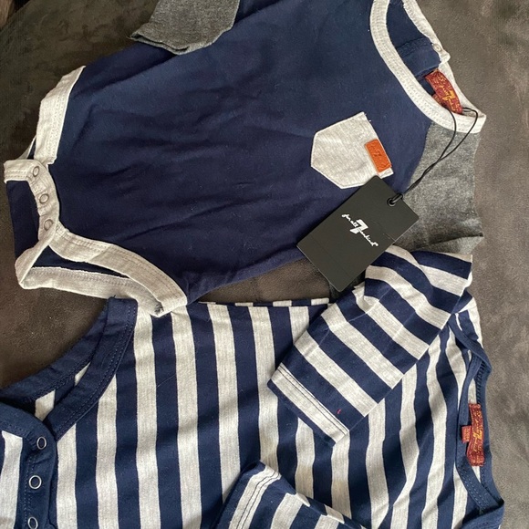2 🆕 SEVEN for ALL MANKIND long sleeve onesies! One jersey, one striped!💙🤍💙 - Picture 1 of 5